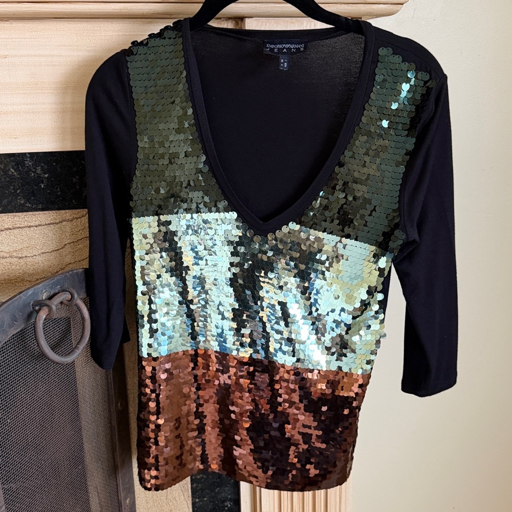Emporio Armani Black and Bronze Sequin Blouse - Picture 2 of 9